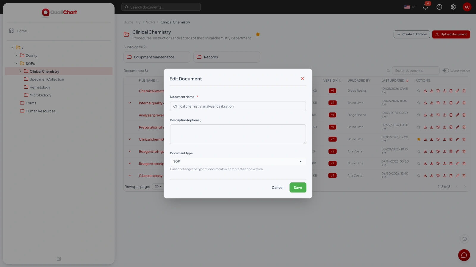 Document editing with the type locked after the second version