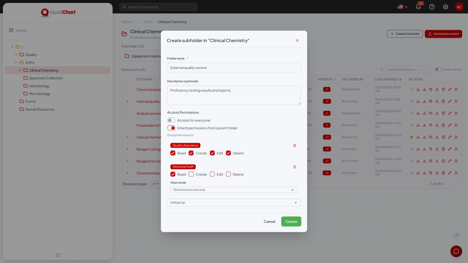 New subfolder with permissions by group