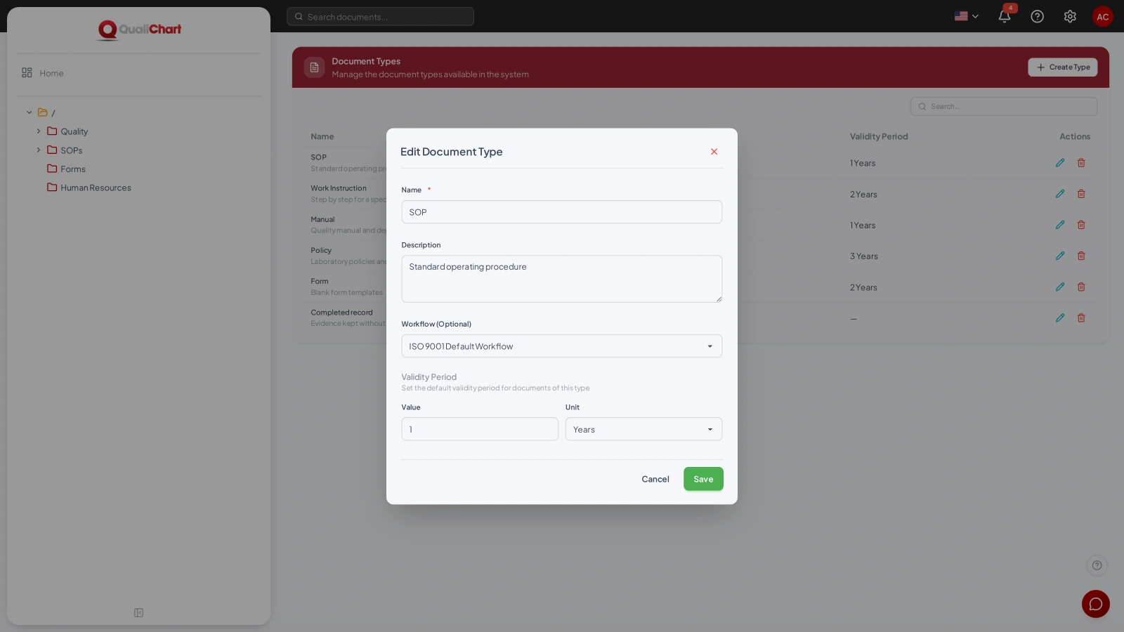 Type form with workflow and validity