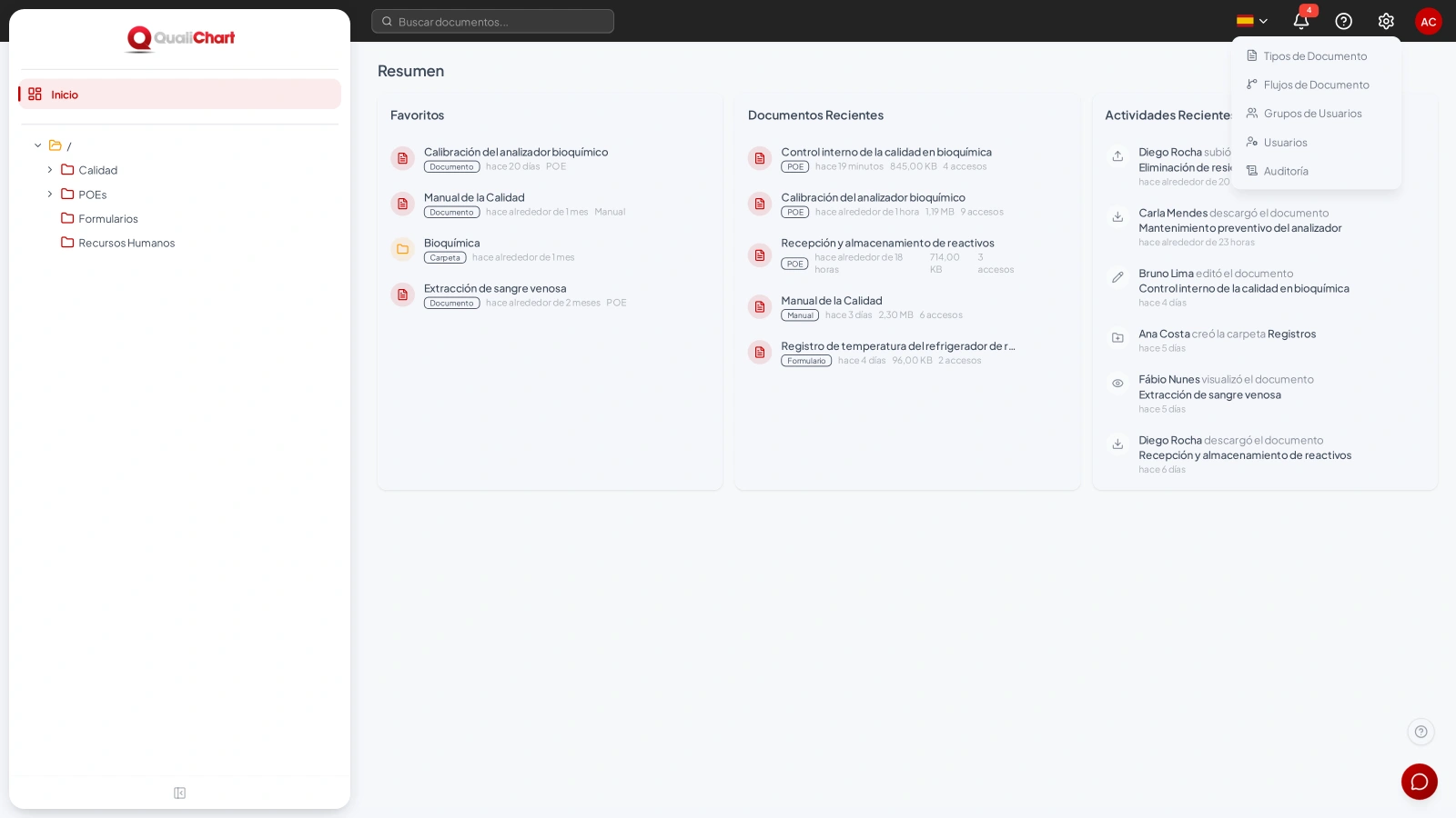 Accesos de configuración en el engranaje